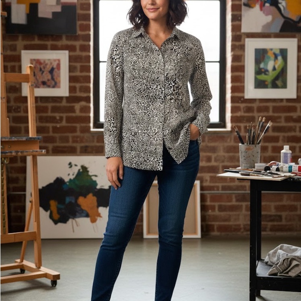 Women's Black and White Printed Top